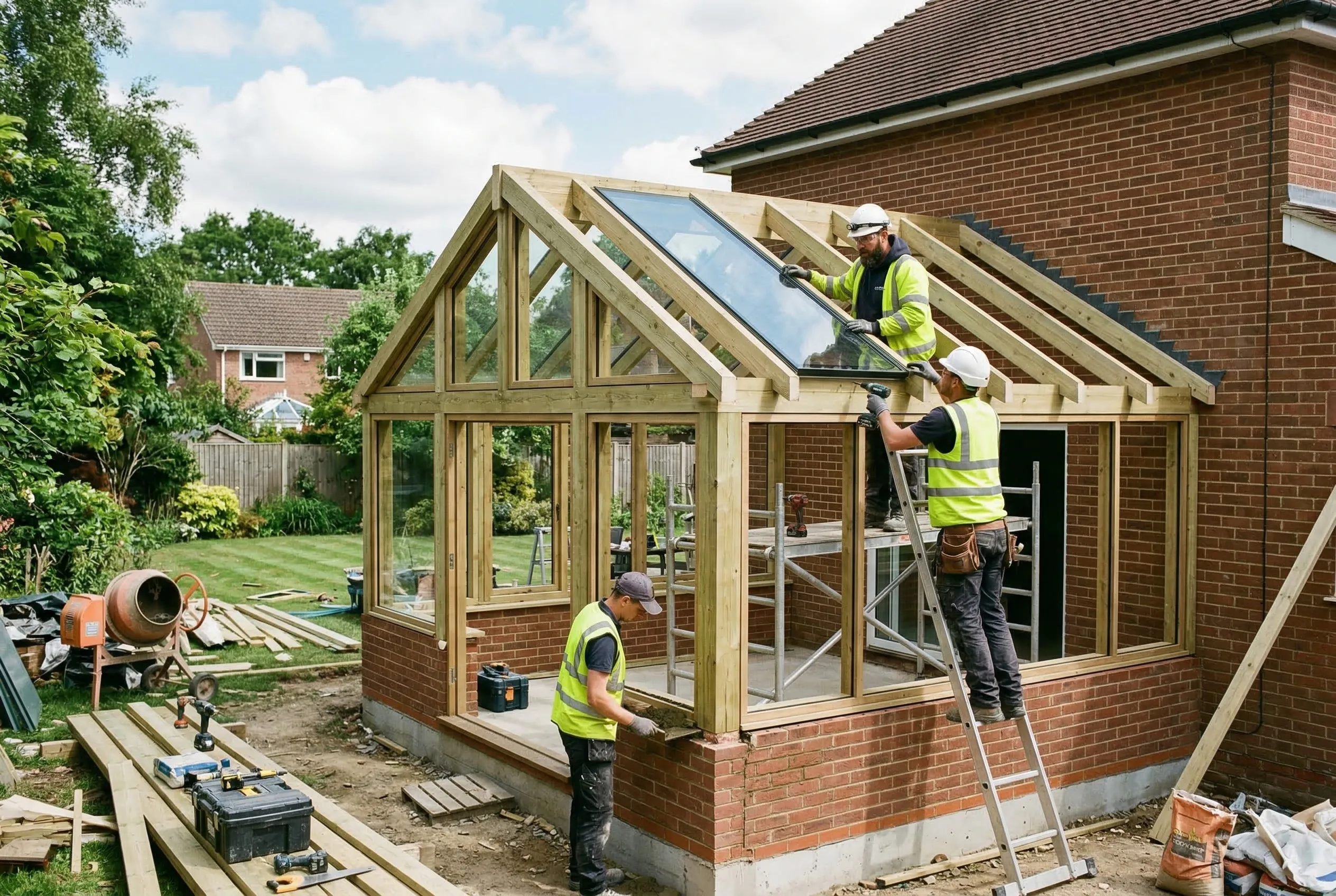 Vakmensen bouwen serre