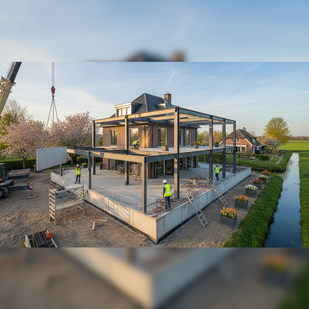 Aanbouwen in beeld - Bouwfase met staalconstructie