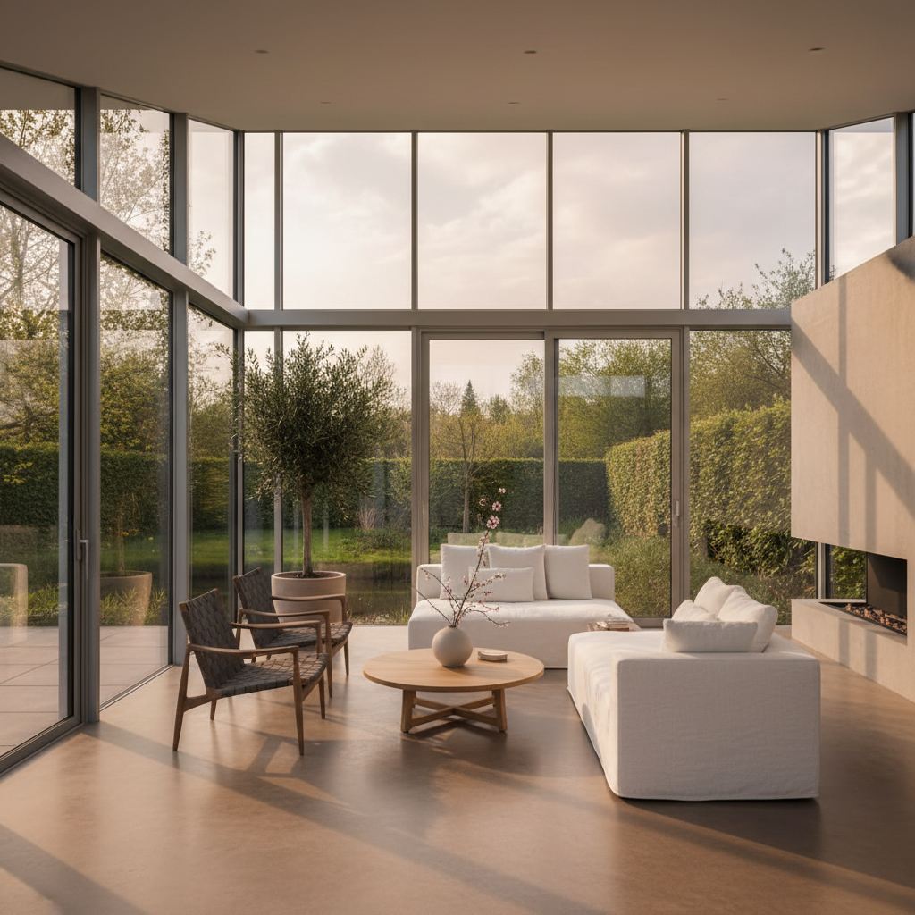 Aluminium serres in beeld - Minimalistisch interieur met daglicht
