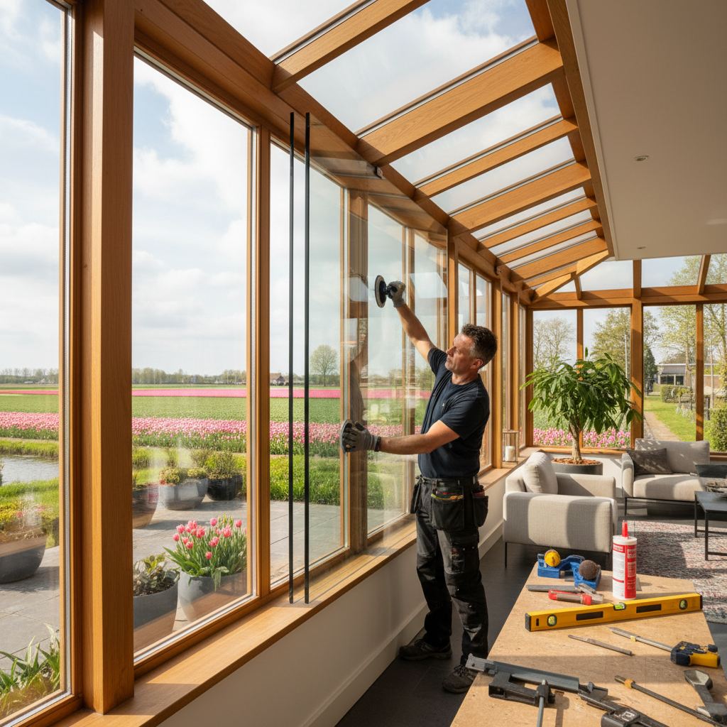 Glasvervanging in beeld - Glaszetter aan het werk