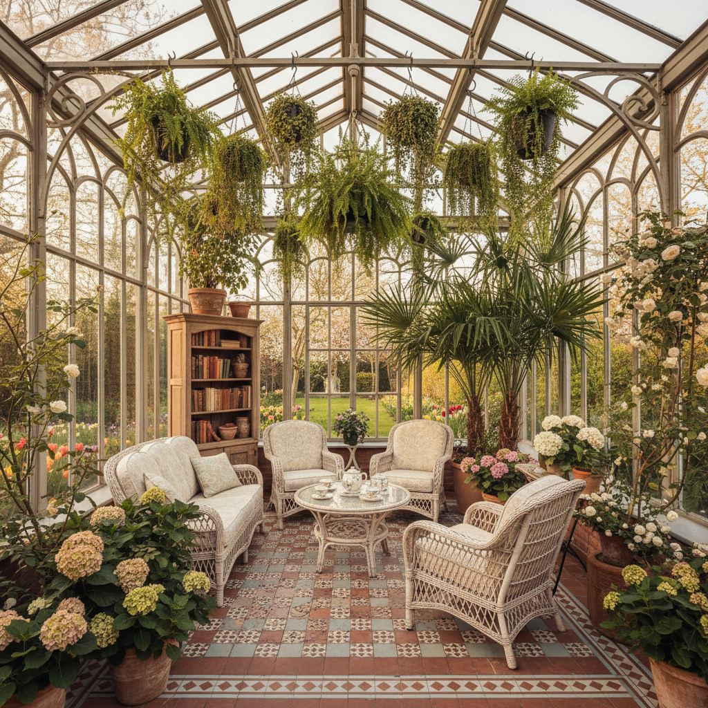 Klassieke serres in beeld - Klassiek interieur met rotan meubels