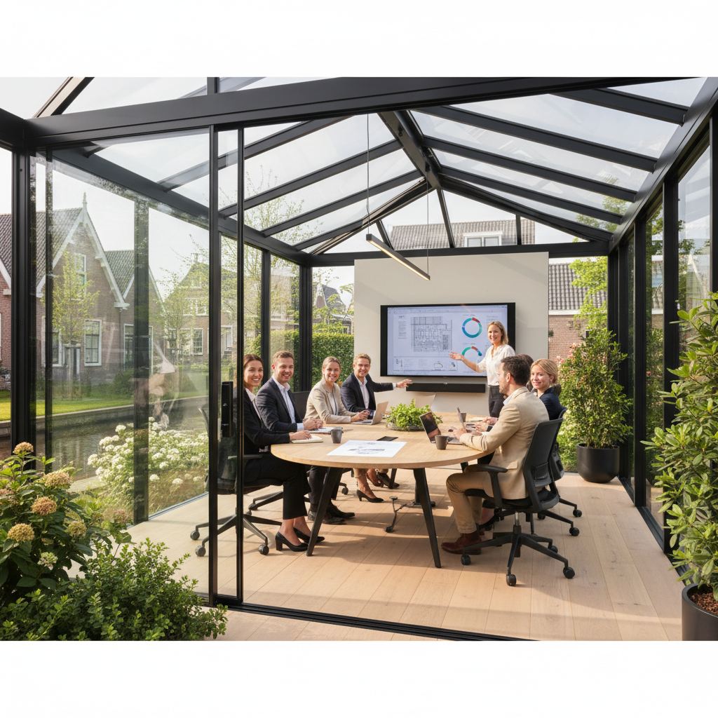 Zakelijke projecten in beeld - Vergaderruimte in glasuitbouw
