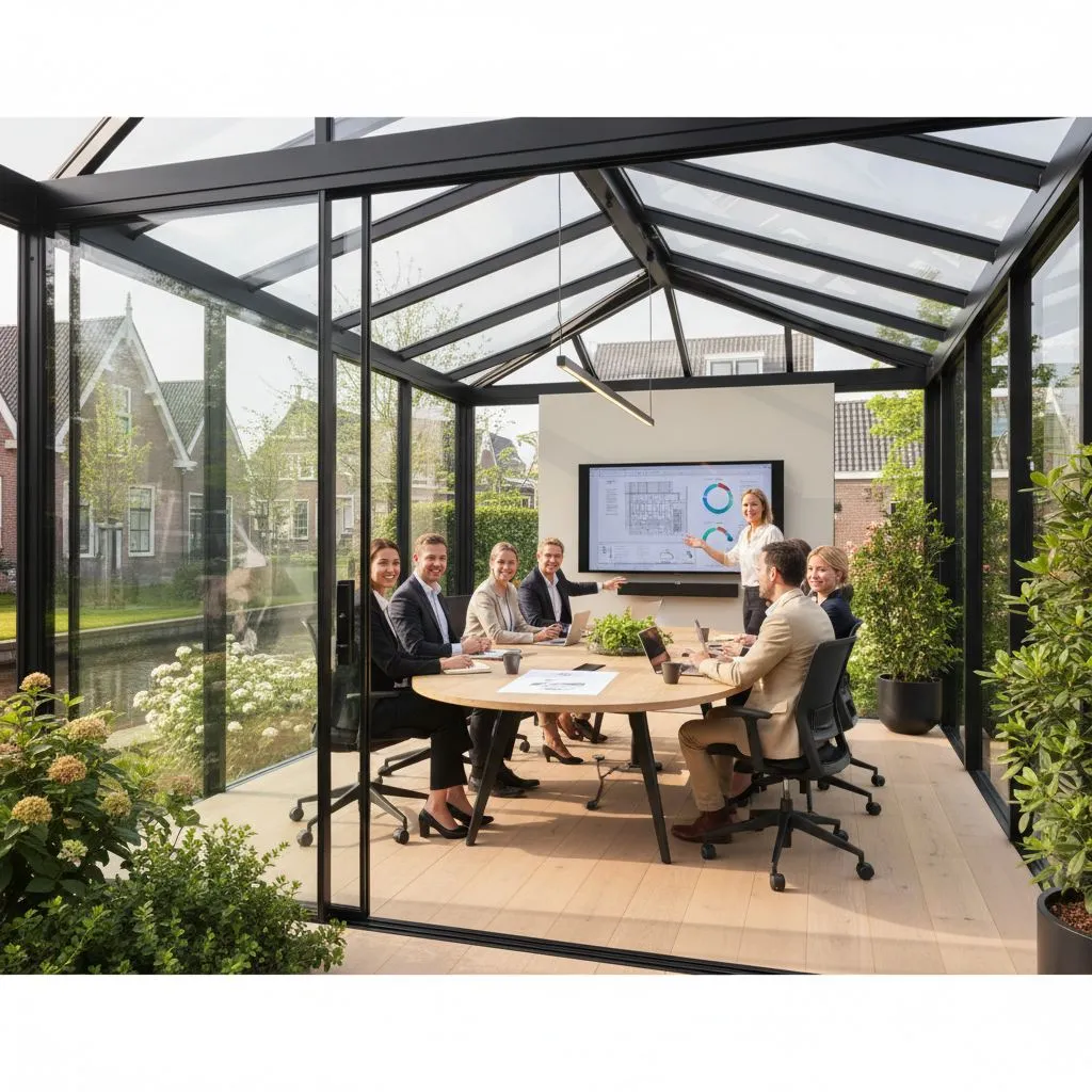 Zakelijke projecten in beeld - Vergaderruimte in glasuitbouw